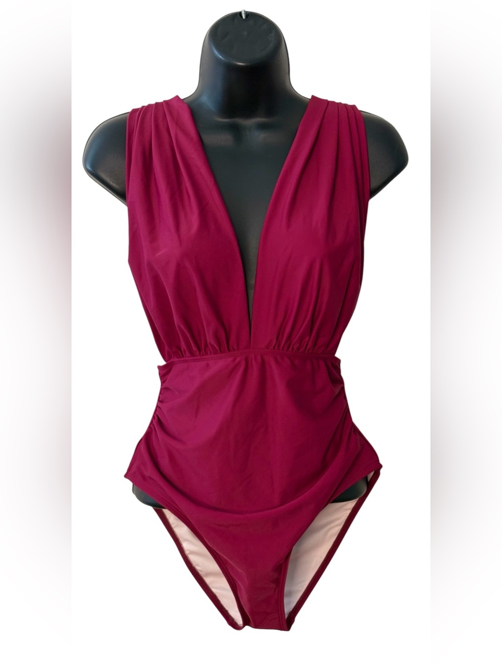 Cupshe Burgundy Plunging V-Neck One Piece Swimsuit Women’s Size M